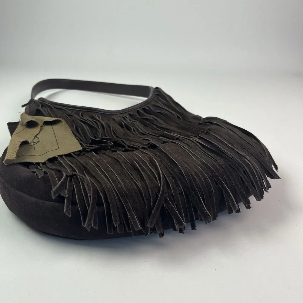 Vilenca Holland Dark Brown Suede Fringe Hobo Bag Boho Festival Western NWT
